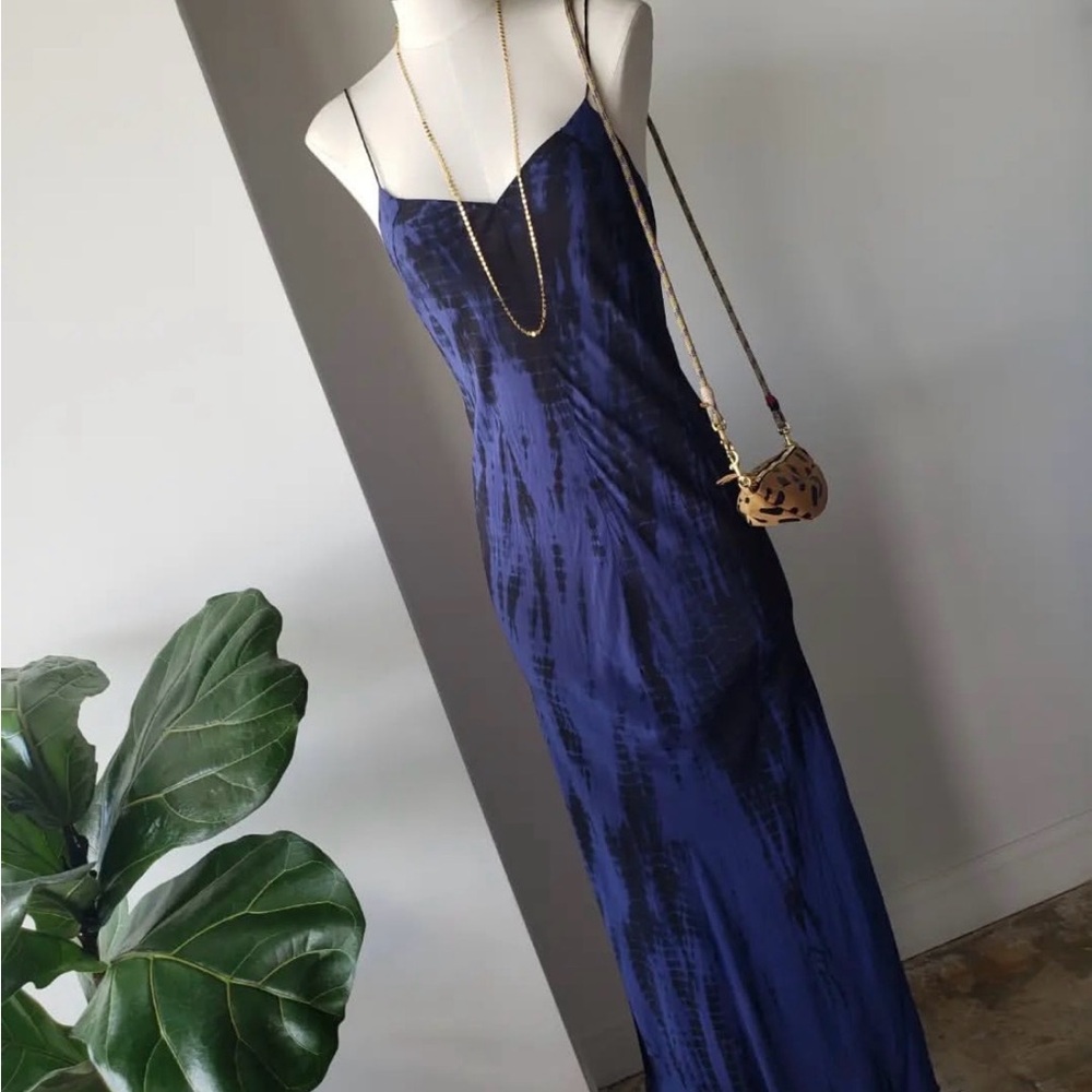 Navy Tie-Dye Maxi Slip Dress with Spaghetti Straps